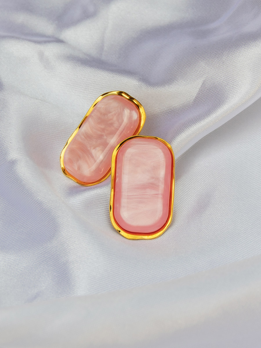 Χρυσά σκουλαρίκια με ροζ πέτρα